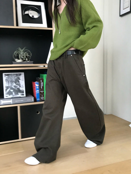 美色雙腰扣細節繭型褲