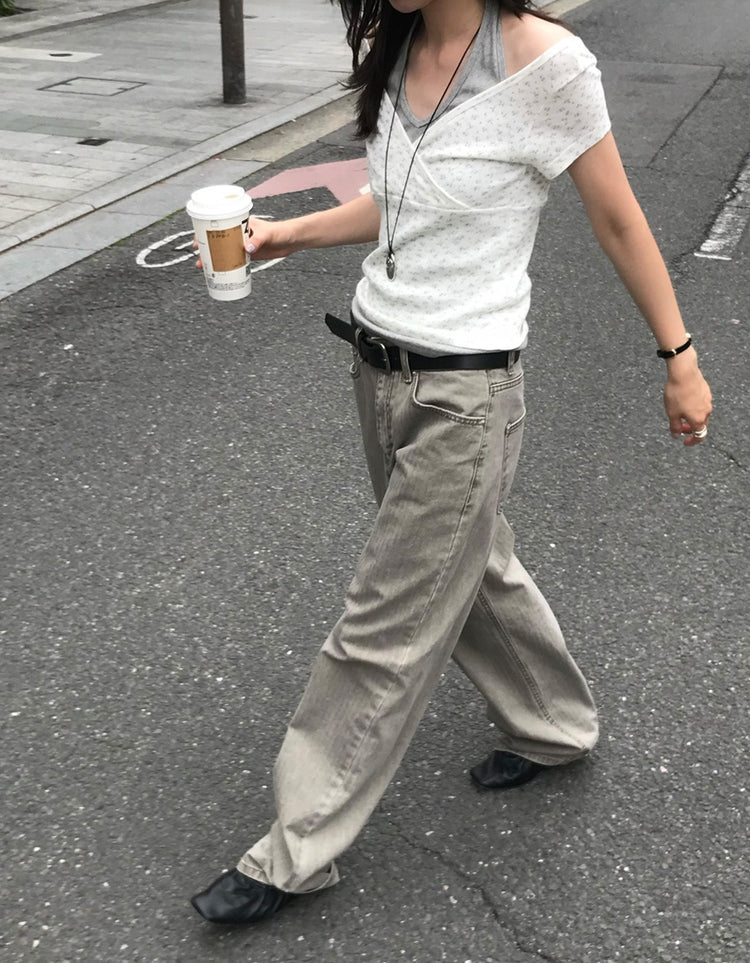 美色暗條紋細節直褲