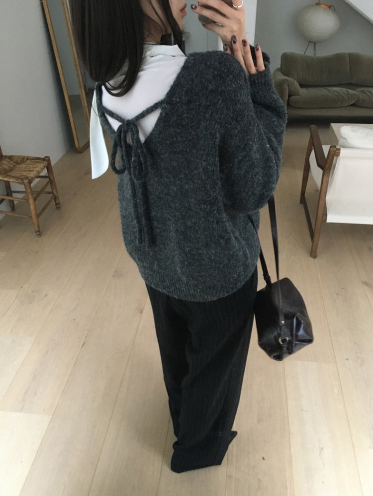 美背V領綁帶細節毛衣
