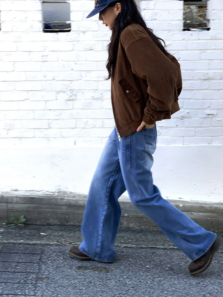 復古美刷色側前壓線細節牛仔褲