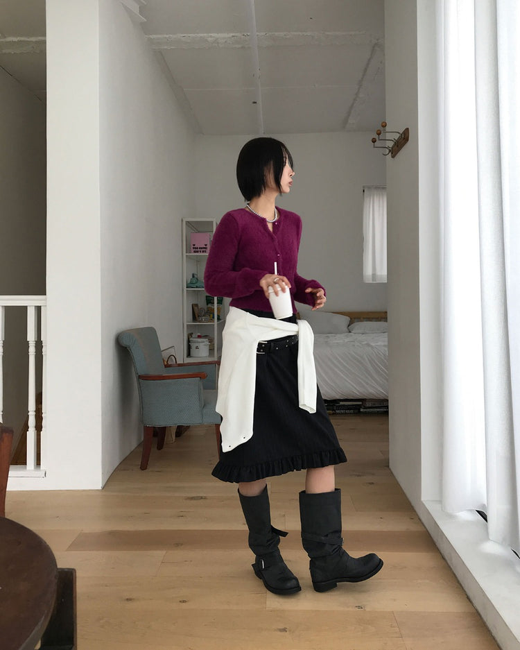 美色圓領排鈕針織外套