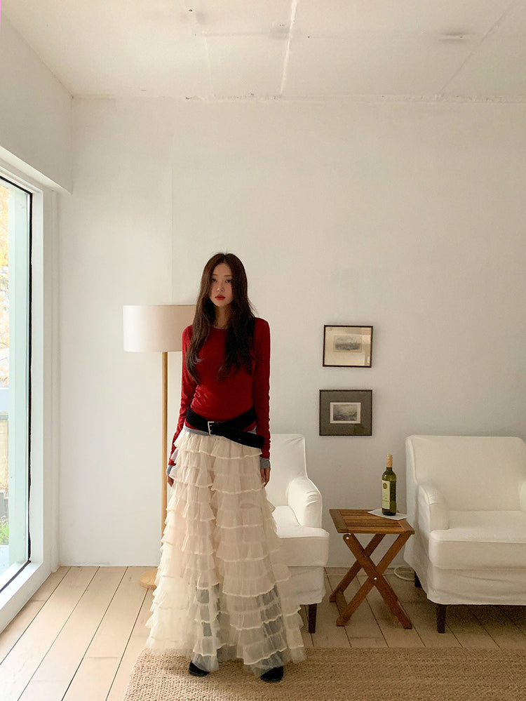 極美透紗蛋糕層次感及踝裙