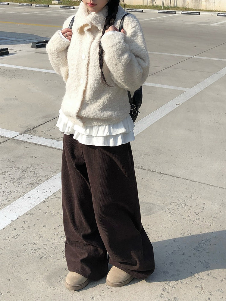 圈毛可立領排鈕針織外套