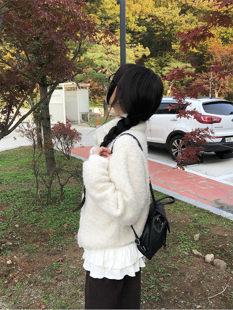 圈毛可立領排鈕針織外套