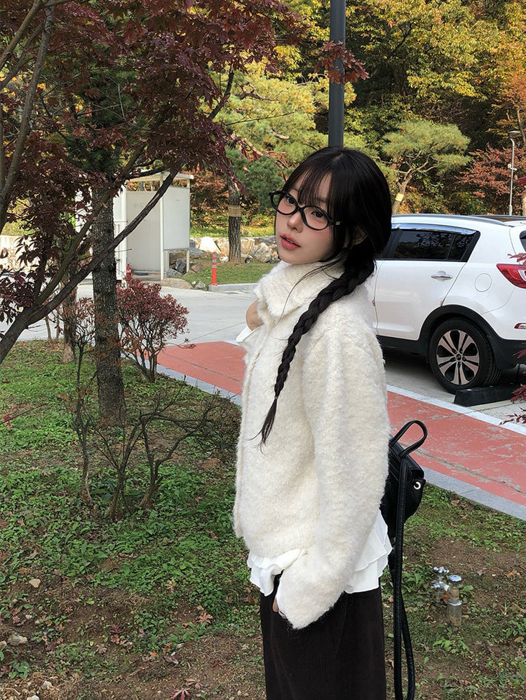 圈毛可立領排鈕針織外套