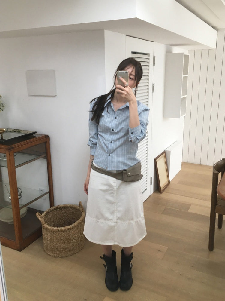 格紋修腰合身襯衫