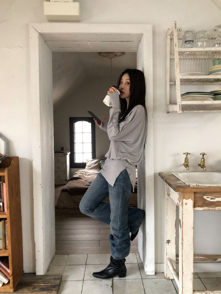 美肩側開叉指扣細節修腰連身裙