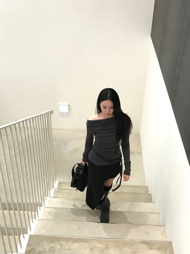 不規則下擺扣鈕短裙