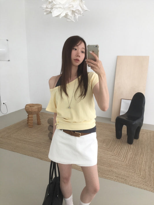 S/S 美肩撞色掛脖兩件式上衣