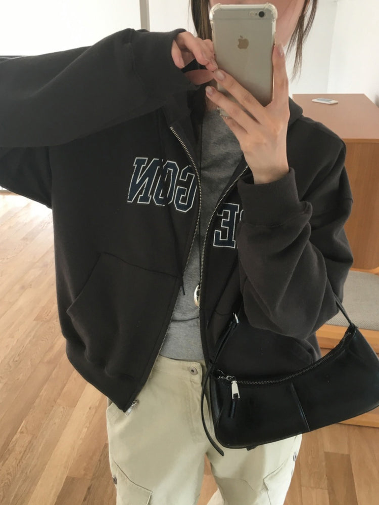 美色做舊字母連帽外套