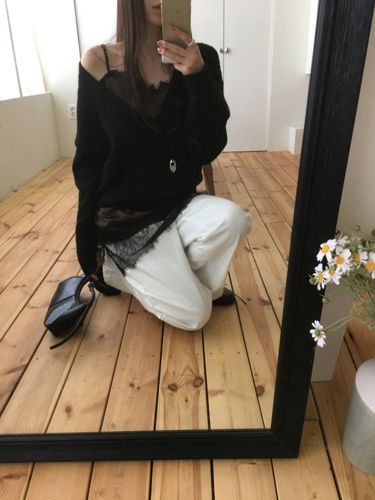 深V寬鬆針織毛衣