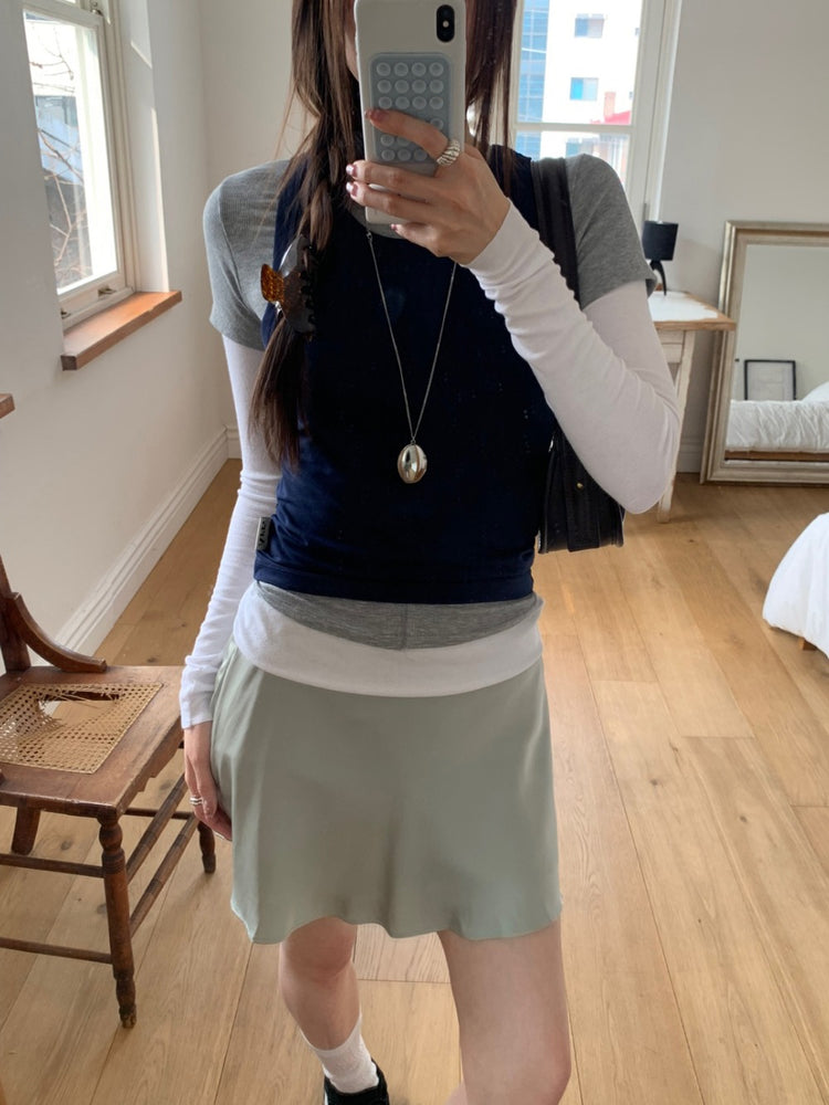 撞色層次感假兩件上衣