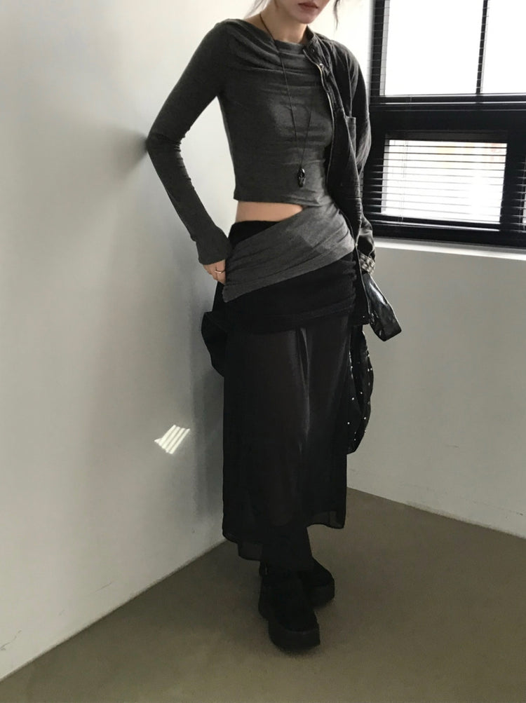 美肩側露腰細節上衣