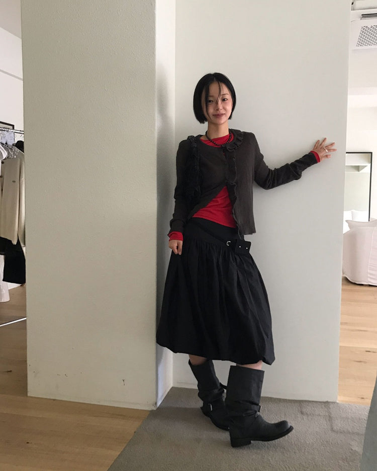 寬腰頭泡泡中裙