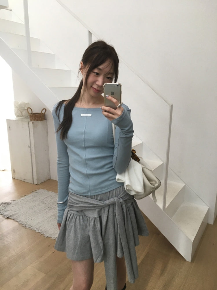 美色船領標籤骨線細節上衣
