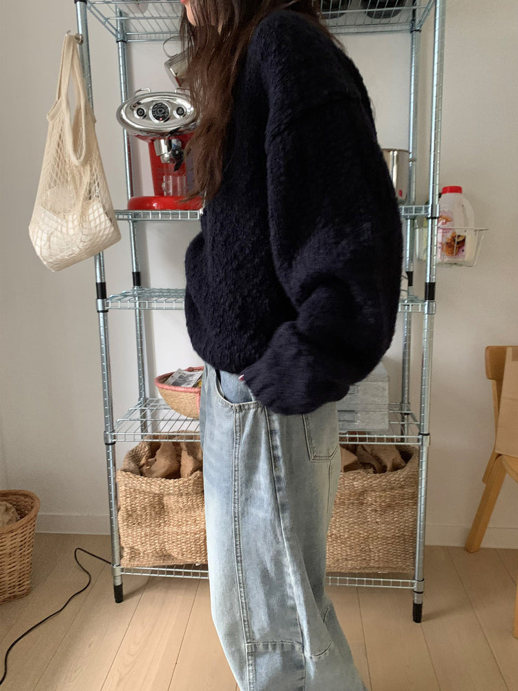 弧形側壓線廓形牛仔褲