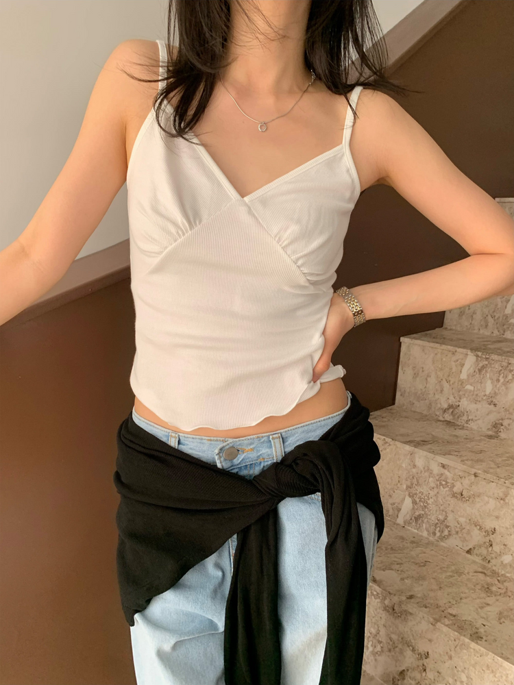 花邊抓皺胸腺細節背心