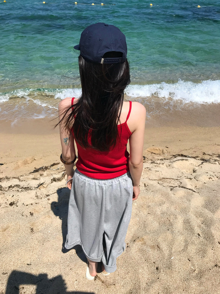 美色細帶交疊背心
