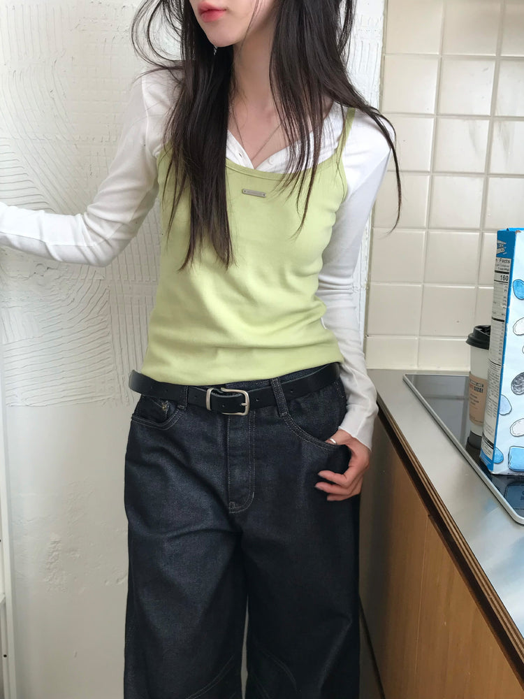 美色細帶鐵牌修身背心