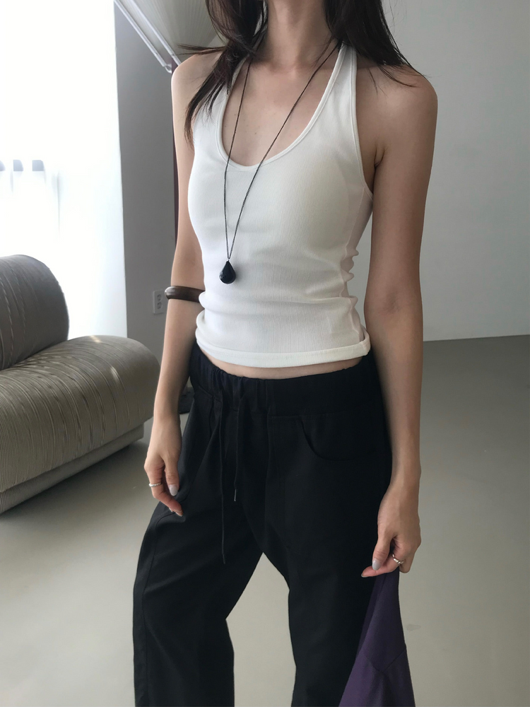 掛脖V領細節上衣