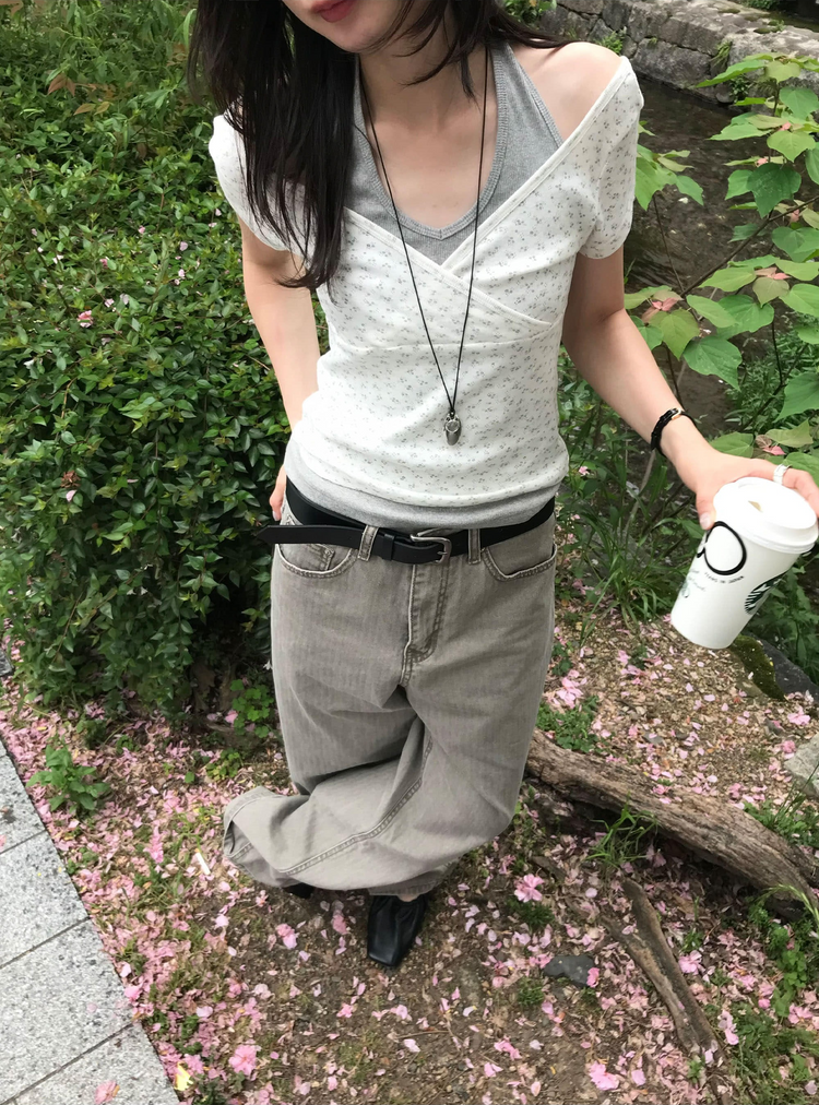 美色暗條紋細節直褲