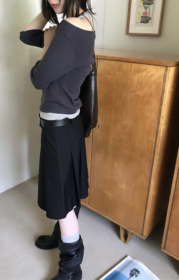 船領弧下擺七分袖上衣