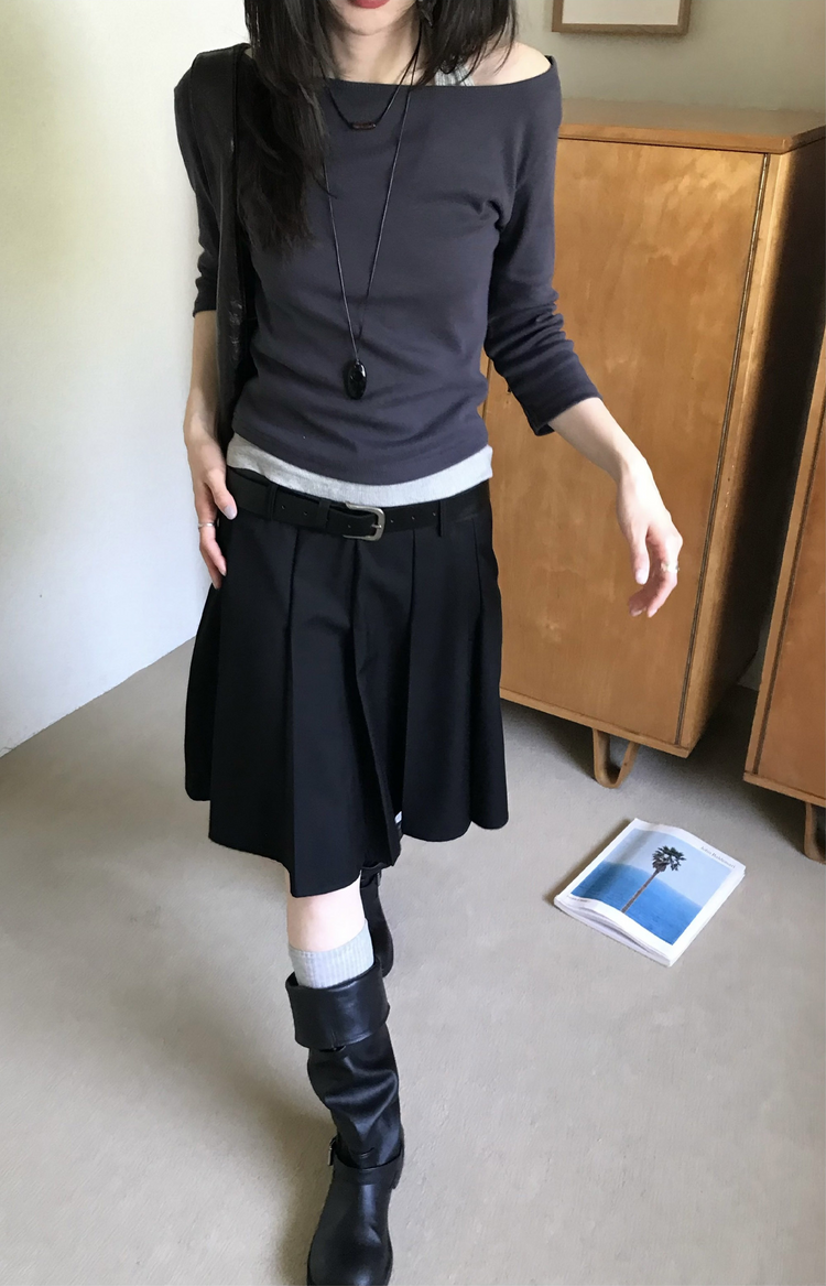 船領弧下擺七分袖上衣