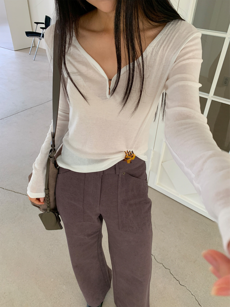 弧線V領細節修身上衣