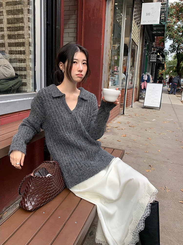 光澤感蕾絲邊不對稱細節半裙