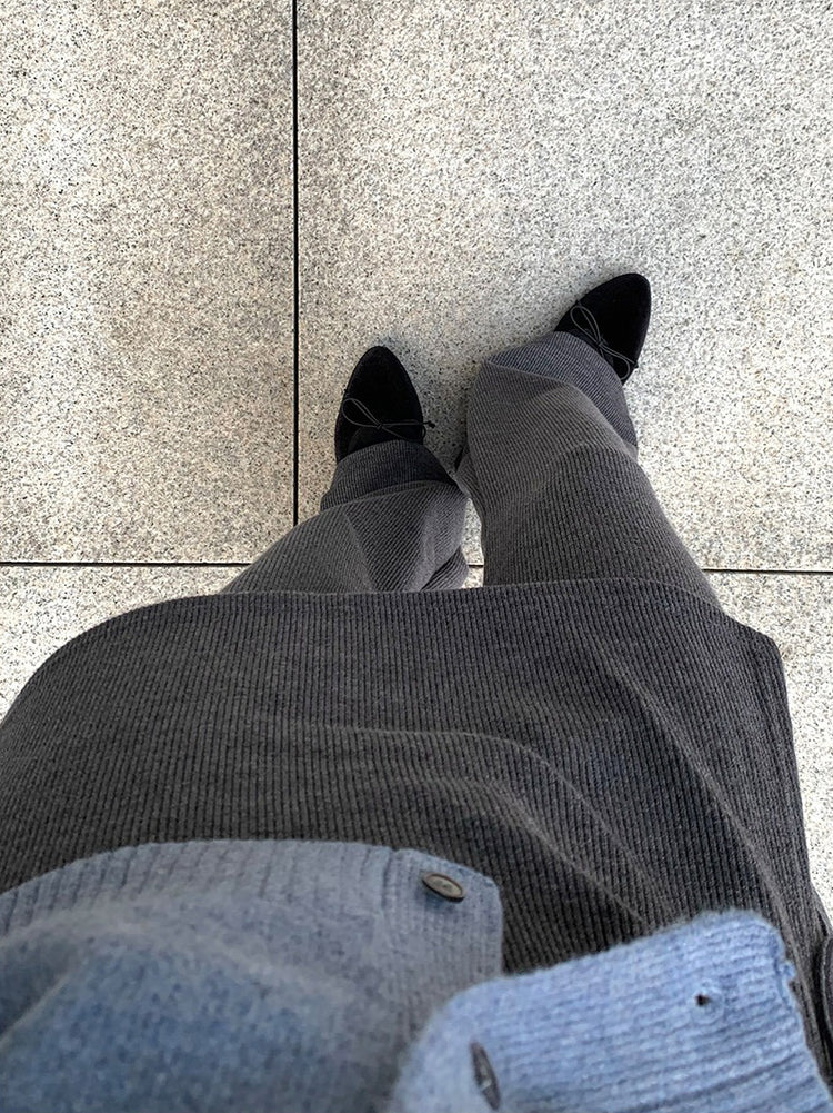 側綁帶細長腿假兩件裙褲