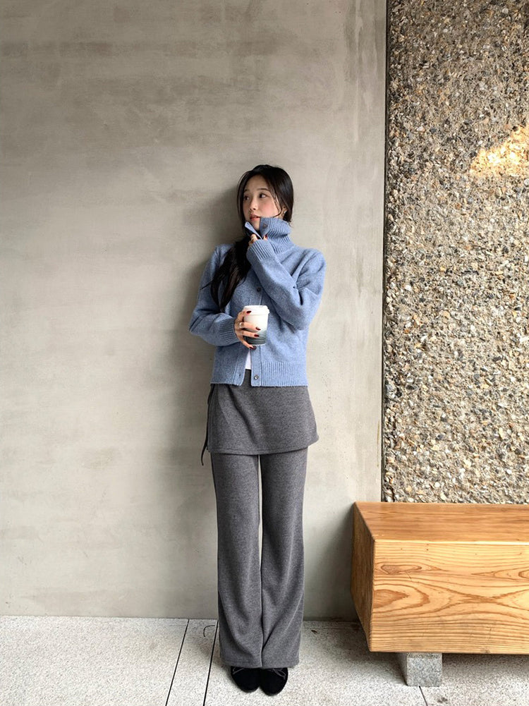 側綁帶細長腿假兩件裙褲