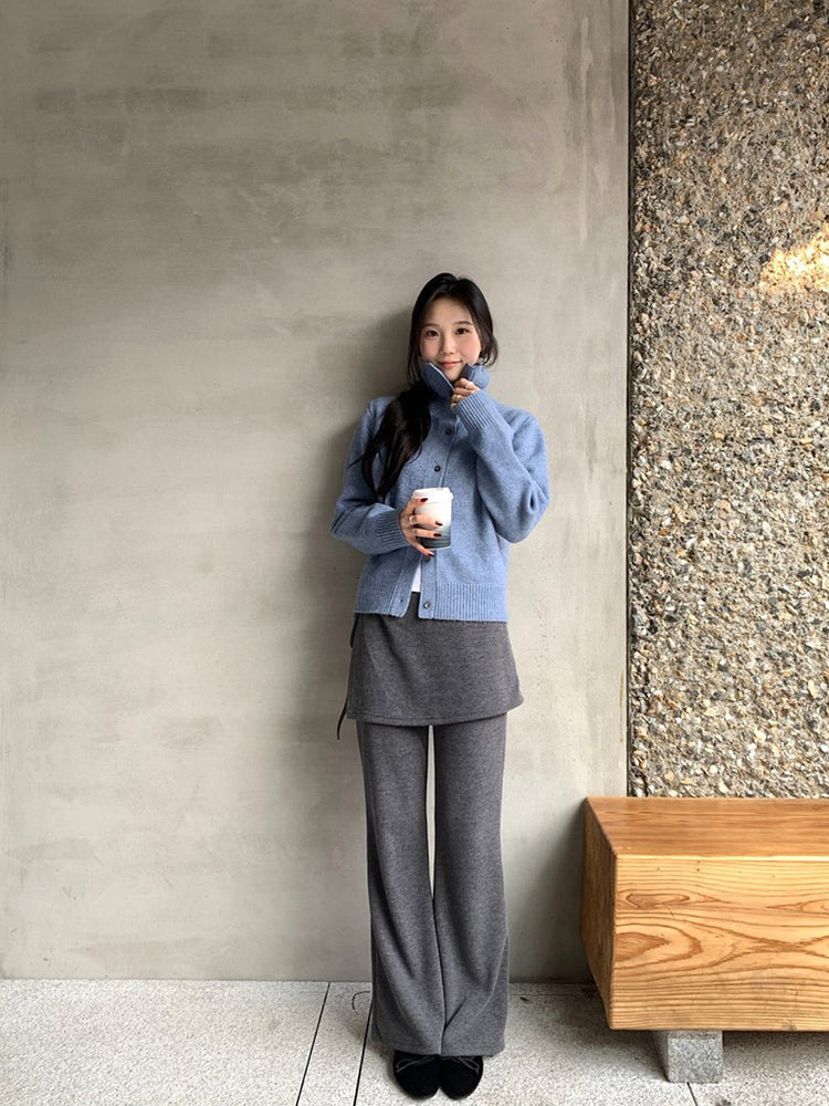 側綁帶細長腿假兩件裙褲