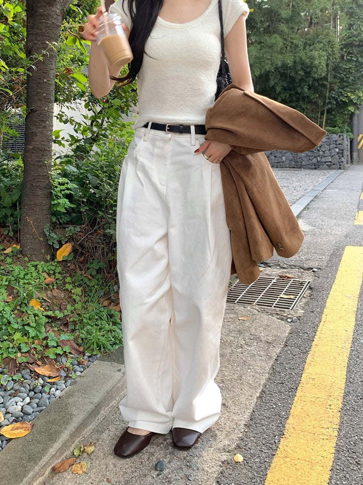 U領圈毛質感針織上衣