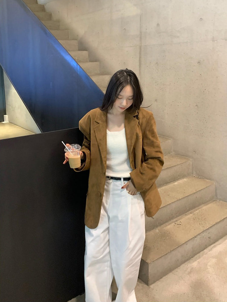 U領圈毛質感針織上衣