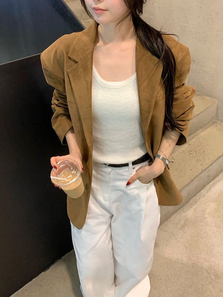 U領圈毛質感針織上衣