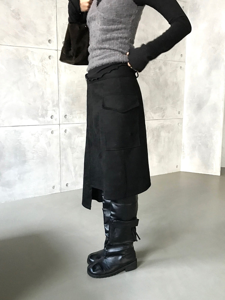 交疊側開叉不對稱細節裙