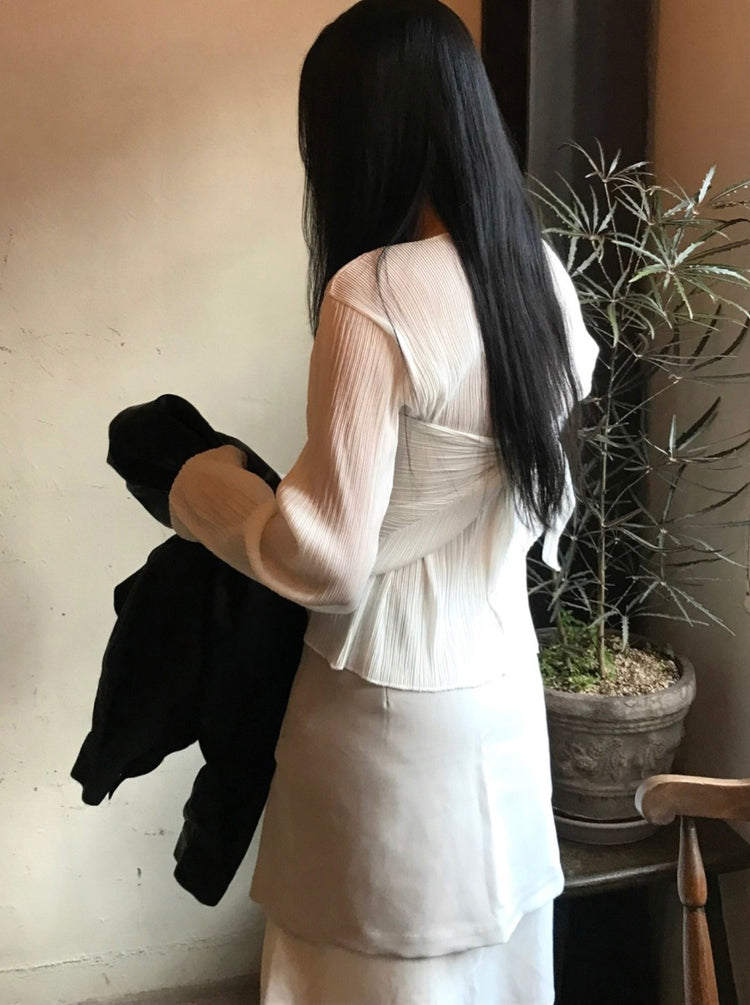 壓褶紋理三角巾兩件式上衣
