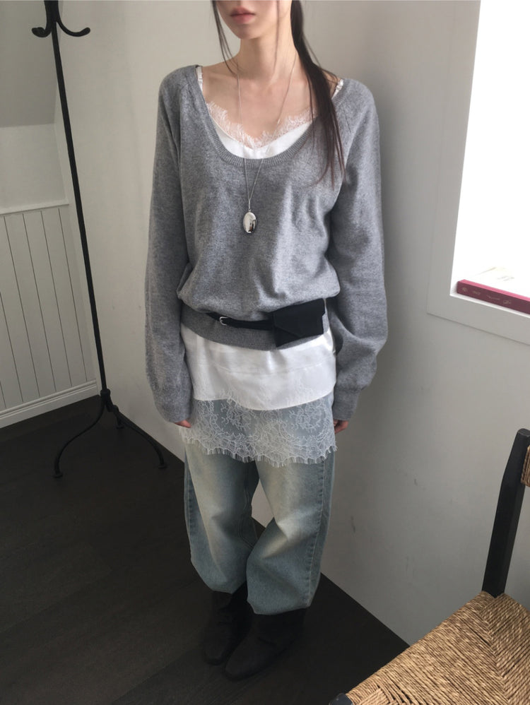 (現)美色蕾絲邊光澤感連身裙