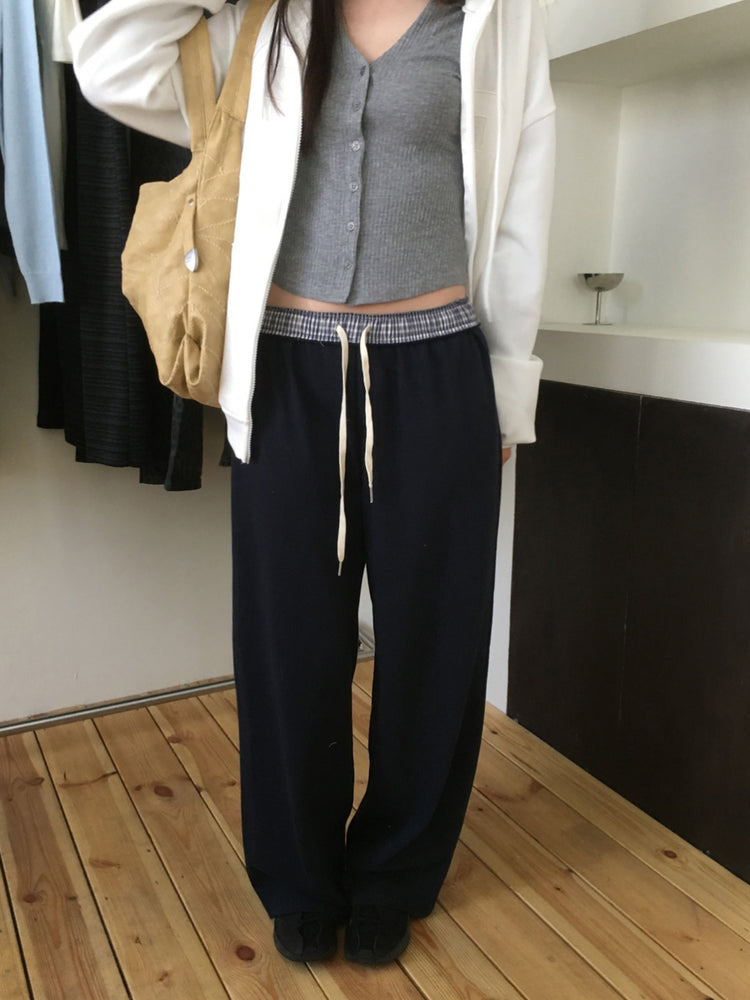 格紋反著腰頭細節棉褲