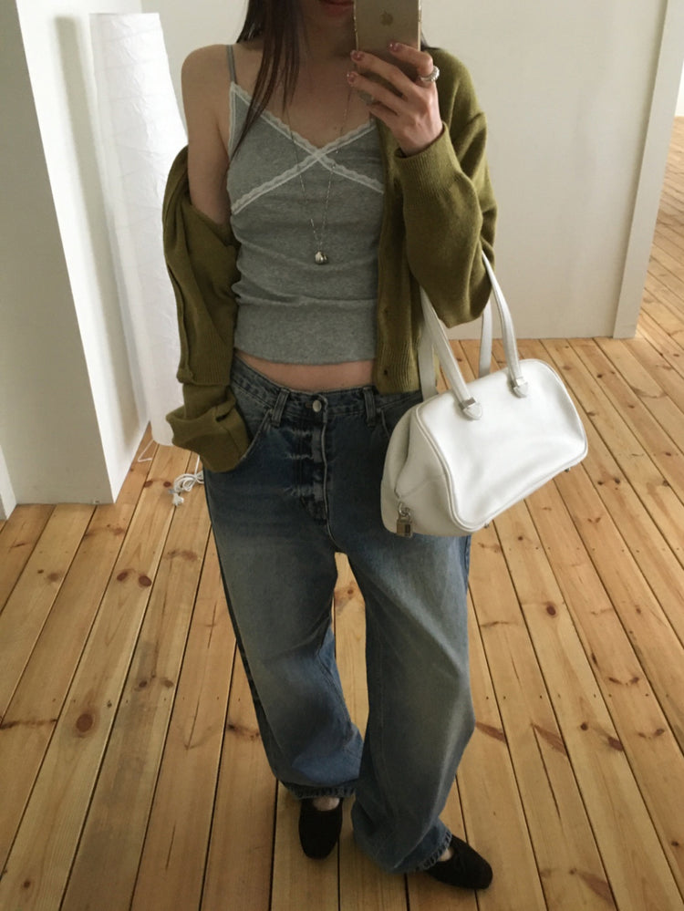 蕾絲邊可調節細節背心