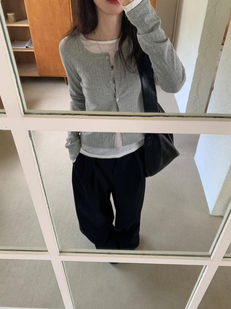 條紋內壓褶細節直褲