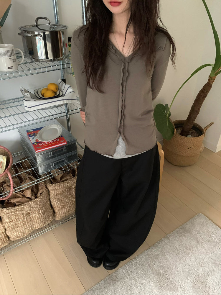 側壓線弧形細節廓形西褲