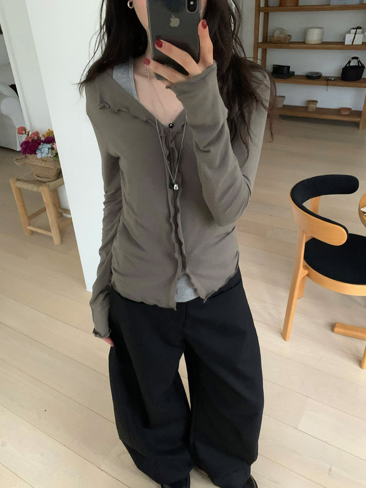 側壓線弧形細節廓形西褲