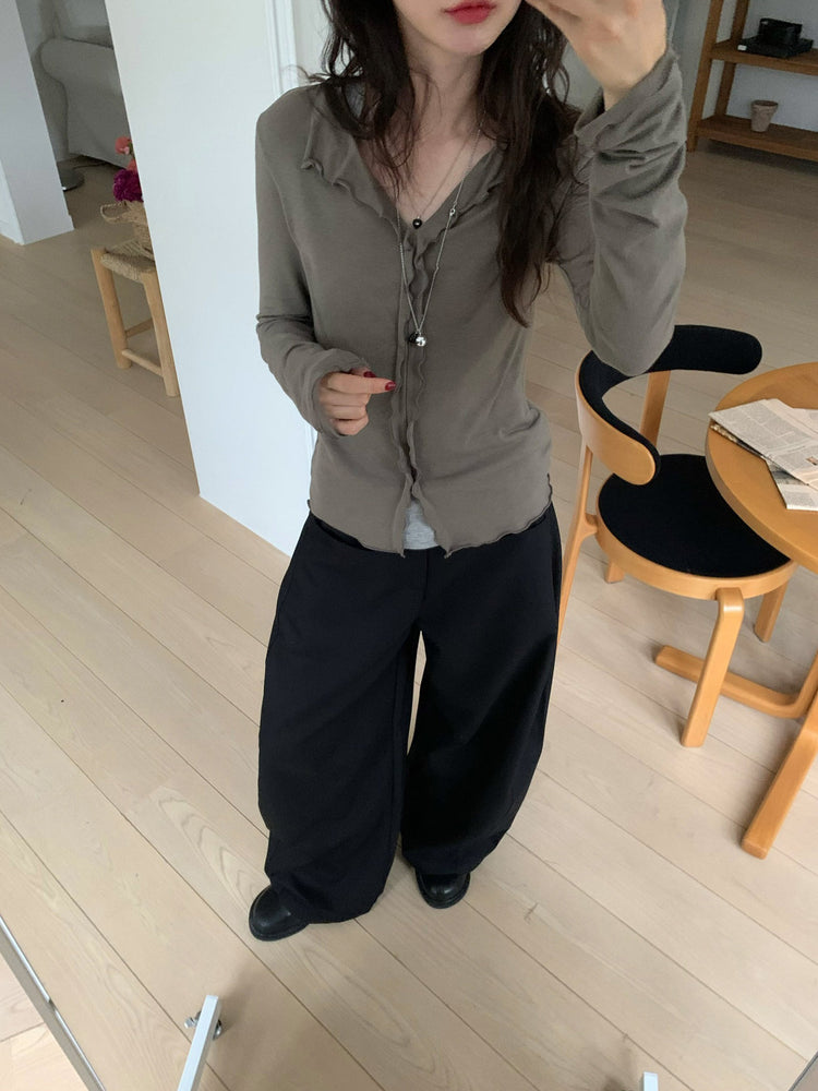 側壓線弧形細節廓形西褲