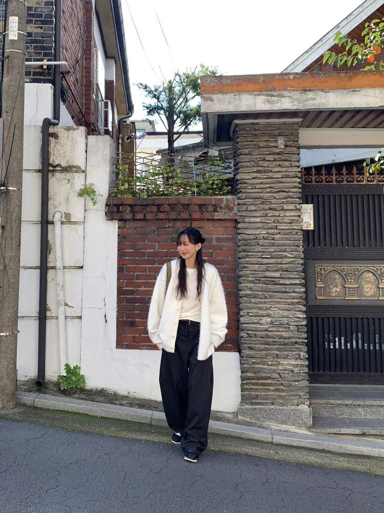 Fw ver.條紋側壓褶細節直褲