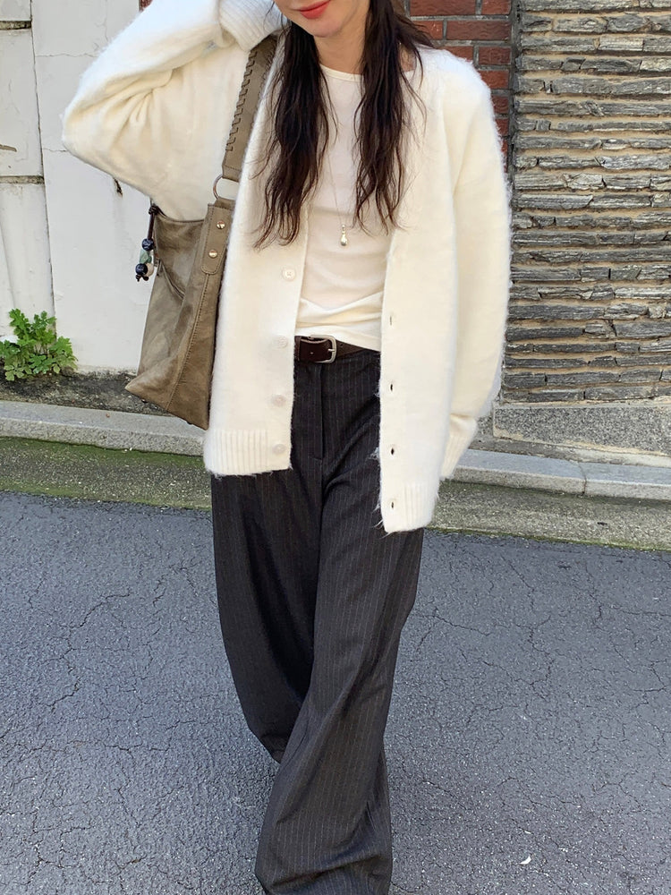 Fw ver.條紋側壓褶細節直褲