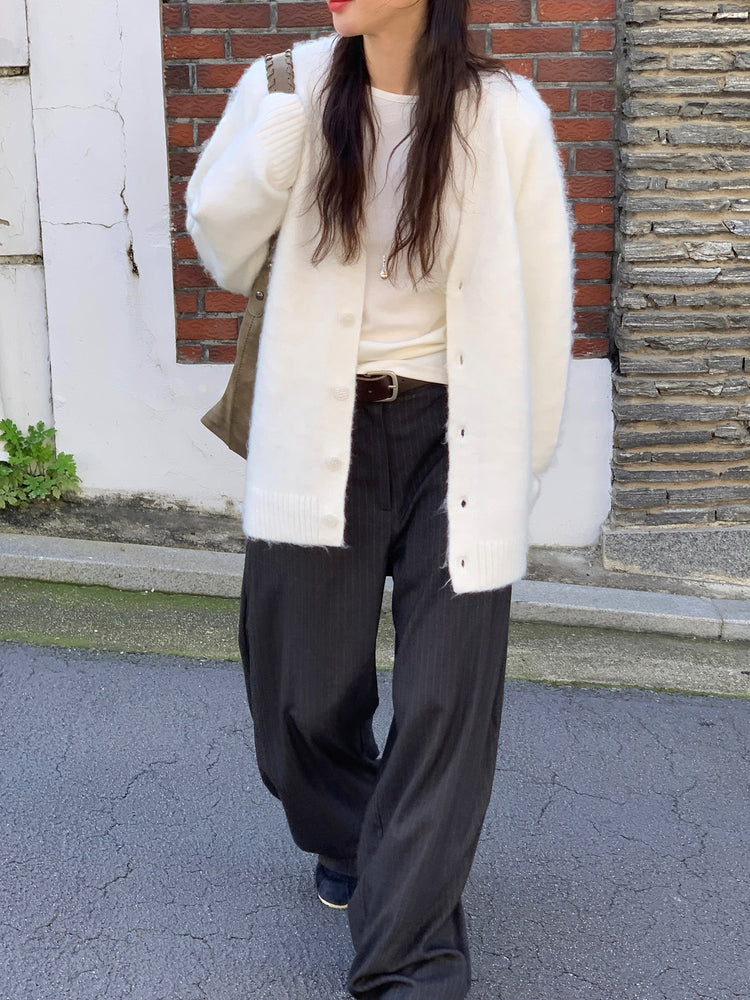 Fw ver.條紋側壓褶細節直褲