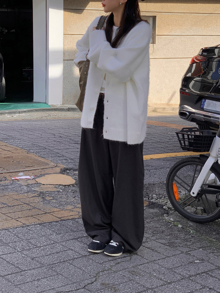 Fw ver.條紋側壓褶細節直褲