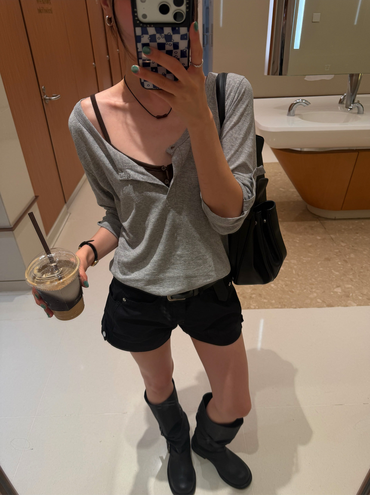 美色亨利領反折袖細節上衣