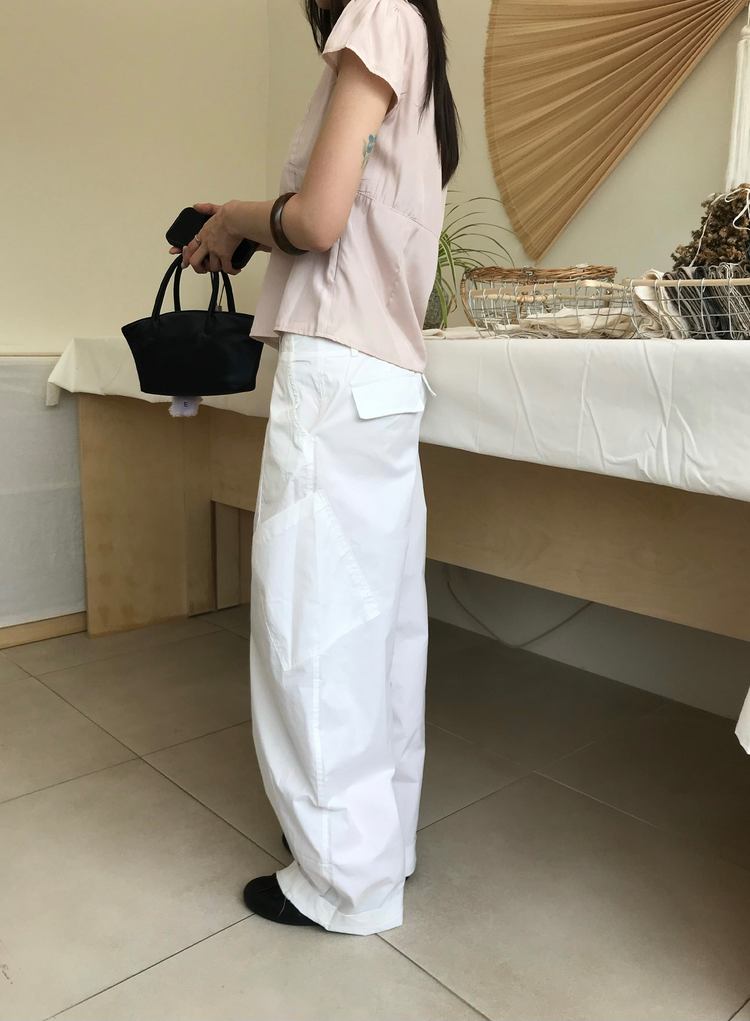 輕薄抽繩口袋寬鬆工裝褲